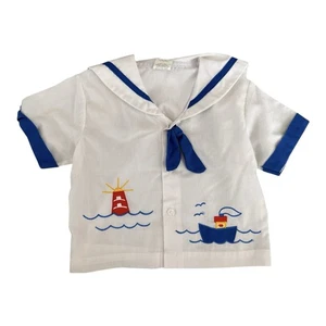 Vintage Cuties By Judy Baby Boys Sailboat Top With Collar Button Up Nautical - Picture 1 of 3