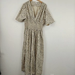 AYR The Extra Smocked Short Sleeve V-neck Midi Dress Polka Dots Size XL Women's - Picture 1 of 16