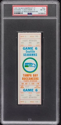 PSA 8 - 1976 SEATTLE SEAHAWKS PRIMERA VICTORIA @ TAMPA BAY BUCCANEERS BOLETO COMPLETO Foto 1 de 3