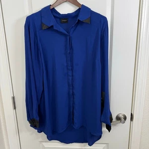 NWT Cyrus Blue Button Up Lightweight Tunic Blouse Women’s Plus Size 1X - Picture 1 of 14