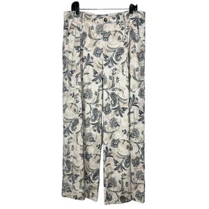 Pantalones para mujer Anthropologie pierna ancha mezcla de lino azul beige cachemira floral 14 - Imagen 1 de 7