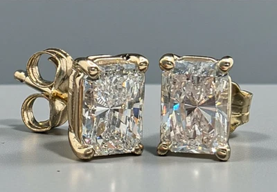 1 Ct Radiant Diamond Lab Grown Diamond Stud Earrings 14k Yellow Gold Push Back - Image 1 of 4
