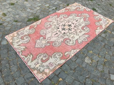 Bohemian Area Rug Handmade Wool Rug Turkish Vintage Traditional Rug 3,8 x 6,8 ft - Image 1 of 4