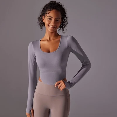 Sexy Camisas de Entrenamiento para Mujer Butterluxe Manga Larga Ajustadas Cuello Bajo Prendas para el torso Atlético Foto 1 de 4