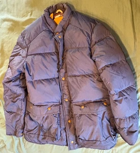 VTG 80s Eddie Bauer mens goose down puffer coat, size large, blue/gold, no hood - Picture 1 of 11