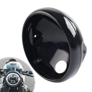 Glossy Black 7" Motorcycle Round Headlight Headlamp Housing Cover Bucket - Picture 1 of 9