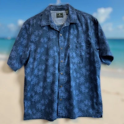 G.H. Bass & Co. Blue Palm Tree Shirt Men’s L, Tropical Short Sleeve Button-Up - Image 1 of 4
