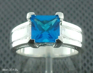 Anillo de plata de ley 925 y corte princesa circonita cúbica con acabado de oro blanco #3393L talla 9 - Imagen 1 de 1