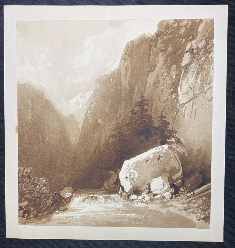 ✒ DESSIN ROMANTIQUE ca.1830 - Paysage de montagnes et rivière - Photo 1/1