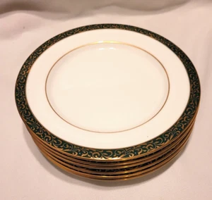 6er Set Nikko SMARAGD FILIGRAN Grün Gold Brot Dessert Teller - Bild 1 von 5