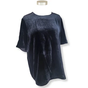 VINCE M Midnight Navy Blue Silk Velvet Short Sleeve Tee Top NWT $275 - Picture 1 of 11