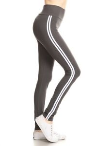 Women Buttery Soft Stretchy Yoga Active Gym Double Stripe Leggings 