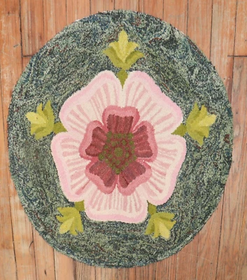 Антикварный американский круглый ковер на крючке размер 2 фута - Изображение 1 из 4