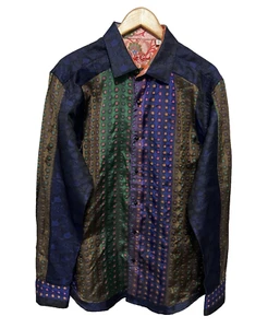 Camisa Robert Graham Edición Limitada Mezcla Seda Puño Abatible Bordado Talla XL - Imagen 1 de 16