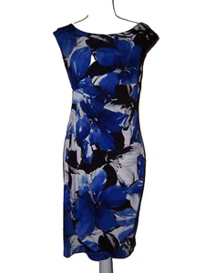 Connected Apparel Size 8 Ruched Sheath Dress Black Blue White Sleeveless - Picture 1 of 6