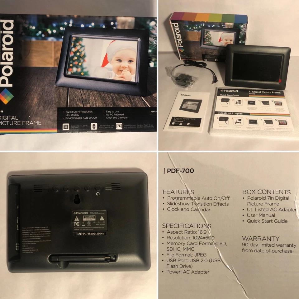 Polaroid 7 inch Digital Picture Frame black 800x480 Hi-Resolution LED PDF 700 - Image 1 of 4