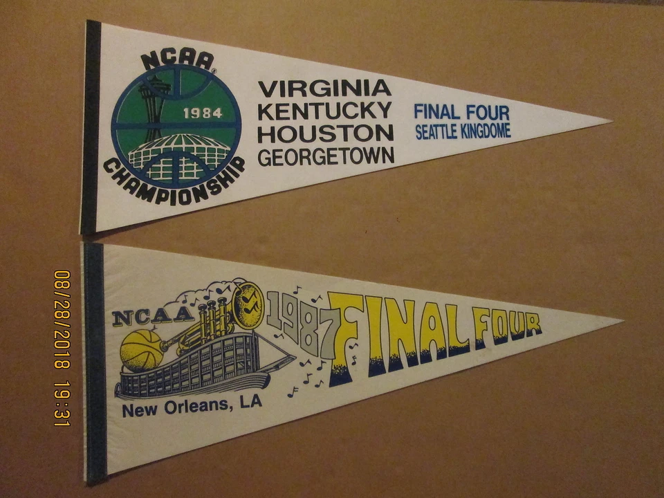 NCAA 1984 & 1987 Vintage Final Four Seattle Kingdome & New Orleans Logo Pennants - Image 1 of 1