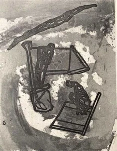 3 hombres en la playa. Estampado en relieve original y aguatinta en tinas. 1988. Darste - Imagen 1 de 4