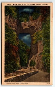 Escena de luz de luna de puente natural postal de lino Virginia VA UNP - Imagen 1 de 2