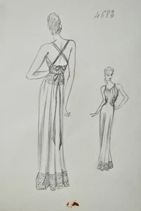 Atelier VIONNET - Dessin original - Crayon - Robe croisée dans le dos 253 - Imagen 1 de 1