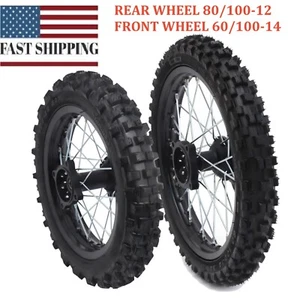 For Dirt Pit Bike 14 inch/12 inch Wheels Front 60/100-14 Rear 80/100-12 Tire Rim - Picture 1 of 13