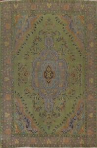 Overdyed Floral Traditional Vintage Rug 8x11 Handmade Wool Green Carpet  - Picture 1 of 12