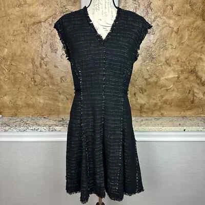 Nuevo con etiquetas Vestido Rebecca Taylor Negro Blanco Tweed Para Mujer 8 Línea A Cuello en V Boucle Fray Foto 1 de 4