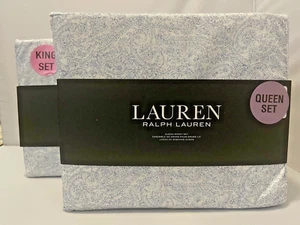 Ralph Lauren QUEEN or KING Sheet SET 4pc Ink Blue & White Paisley New! - Picture 1 of 12
