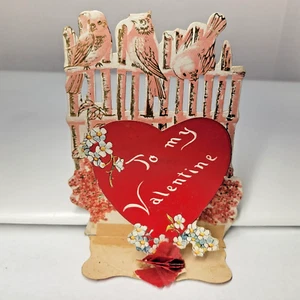 VTG To My Valentine Pop Up Fold Out Die Cut Valentine's Card Birds Heart Flowers - Picture 1 of 5