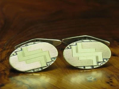 800 Argento Gemelli/Ovale / Parzialmente Dorato / Vero Argento / 7,3g - Immagine 1 di 3