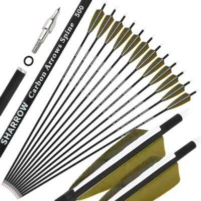 30" Archery Carbon Arrows Hunting SP500 Feathers Recurve Compound Bow Target - Image 1 of 4