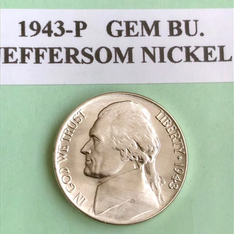 1943-P Silver Jefferson War Nickel Gem BU Cover
