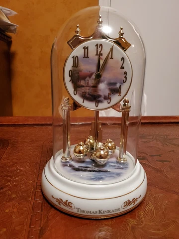THOMAS KINKADE "BEACON OF HOPE" GLASS DOME CLOCK CHIMES ROTATING PENDULUM WORKS! Cover