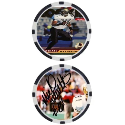 Chip del Salón de la Fama del Fútbol Americano Universitario Michael Westbrook Colorado - FIRMADO Foto 1 de 2