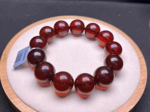 18mm Natural Red Blood Amber Gemstone Crystal Bead Bracelet AAAAA Certificate - Picture 1 of 6