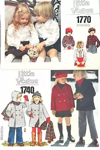 Lot 2 Little Vogue Patterns 1740 1770 Sz 3 Coats Blouses Pants Skirt Child Uncut - Picture 1 of 15