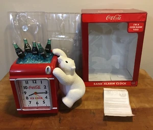 Coca-Cola Bank Alarm Clock With Polar Bear And Cooler Of Coke - Picture 1 of 16