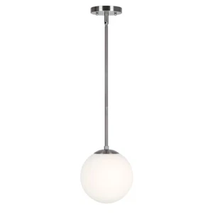Forte Lighting Selene 1 Light 18" Mini Pendant, Nickel/Satin Opal - 2746-01-55 - Picture 1 of 1