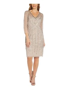 Adrianna Papell Damen Beige 3/4 Ärmel Knielang Cocktail Etui Kleid Neu mit Etikett - Bild 1 von 3