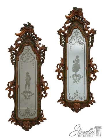 60237EC: Pair Antique Venetian Etched Glass Wall Mirrors Cover