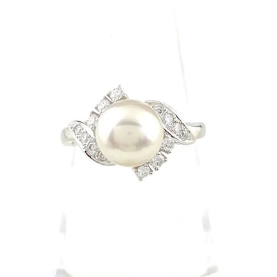 MIKIMOTO Anillo Diseño Perla Platino Anillo Cuerpo Diamante Perla Anillo Pt950 Pera... Foto 1 de 4