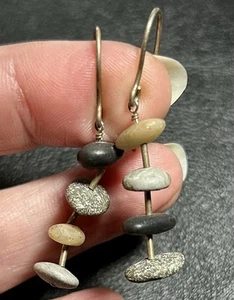 Black Beach Stone Pebble Dangle Earrings - Picture 1 of 3