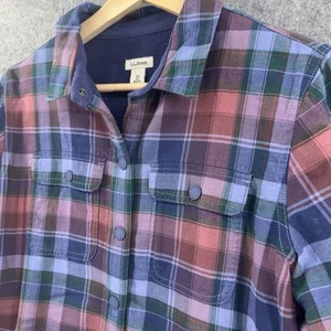 LL Bean Fleece Lined Flannel Shirt Womens XS Heavy Plaid Snaps Outdoor - Picture 1 of 14
