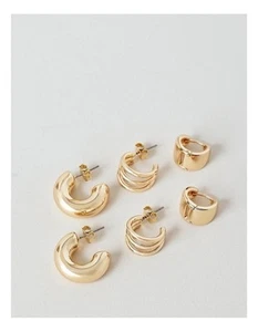 Basque Mini Claw & Smooth Earrings 3 Pack in Gold - Picture 1 of 5