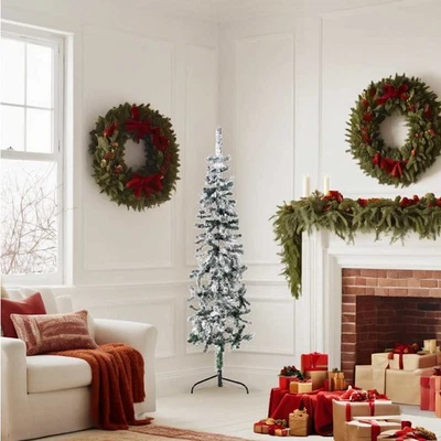 Artificial Half Christmas Tree Green and white PVC, steel Slim vidaXL - Image 1 of 4