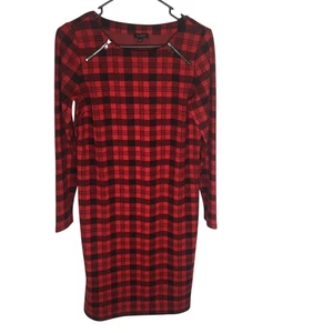 Talbots Dress Womens XS Red Black Plaid Knit Sheath  Zipper Shoulder Christmas - Picture 1 of 16