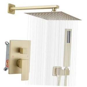 Shower System Bathroom Luxury Rain Mixer Shower Combo Set 10 Inch Brushed Gold - Picture 1 of 8