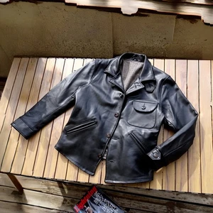 Mens Vintage Style Cowhide Workwear Leather Jacket Retro Biker American Casual - Picture 1 of 10
