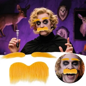 Yellow Mustache and Eyebrows Cosplay Costume Accessories f/ Men Women Xmas Decor - Picture 1 of 16