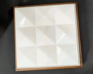 Vtg MCM Mid Century Teak Wood Danish Flush Mount Ceiling Light Fixture Square - Picture 1 of 16